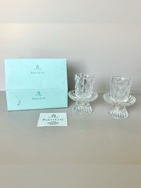 PartyLite Quilted Crystal Pair Votive Candle Holders in Original Box Collectible